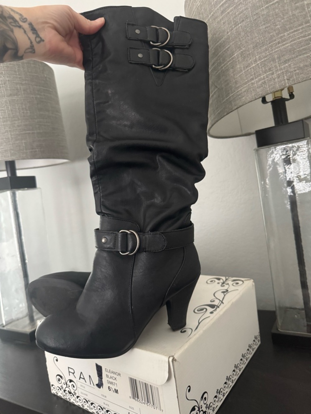 Rampage Black Mid-Calf Buckle Heeled Boots